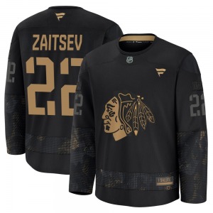 Youth Nikita Zaitsev Chicago Blackhawks Fanatics Premium Black 2024 Military Appreciation Practice Jersey