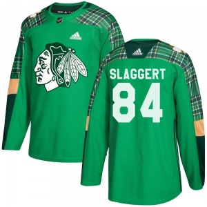 Landon Slaggert Chicago Blackhawks Adidas Authentic Green St. Patrick's Day Practice Jersey