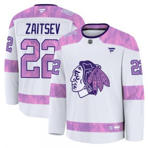 Nikita Zaitsev Chicago Blackhawks Fanatics Premium White 2024 Hockey Fights Cancer Practice Jersey