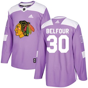 ED Belfour Chicago Blackhawks Adidas Authentic Purple Fights Cancer Practice Jersey